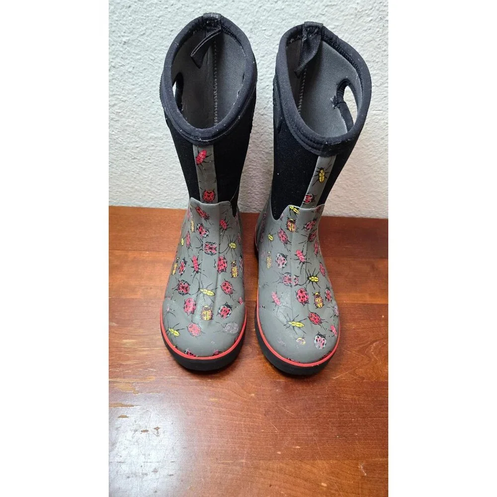 Bogs Youth Waterproof Pull-On Ladybug Print Rain Neoprene Rubber‎ Boots Size 3